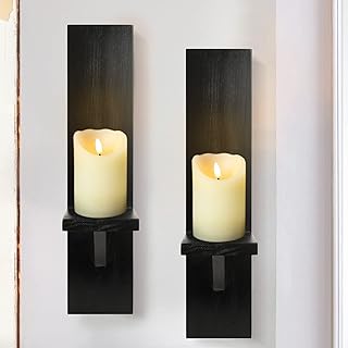 SUJUN Wall Candle Sconces Set of 2, Decorative Wooden Candle Holder, Farmhouse Candle Sconce, Living Room Wall - Image 1