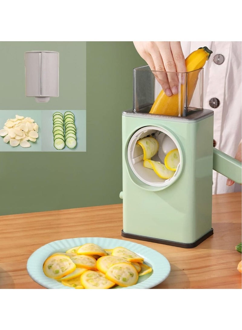 Manual Rotary Cheese Grater Shredder with Wider Hopper 3 Interchangeable Blades Round Mandolin Drum Slicer Julienne Grinder for Cheese, Vegetables - Image 2