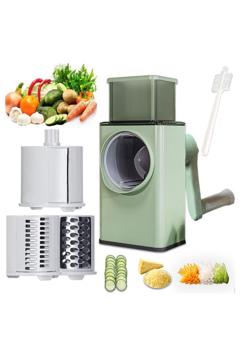 Manual Rotary Cheese Grater Shredder with Wider Hopper 3 Interchangeable Blades Round Mandolin Drum Slicer Julienne Grinder for Cheese, Vegetables - Image 1