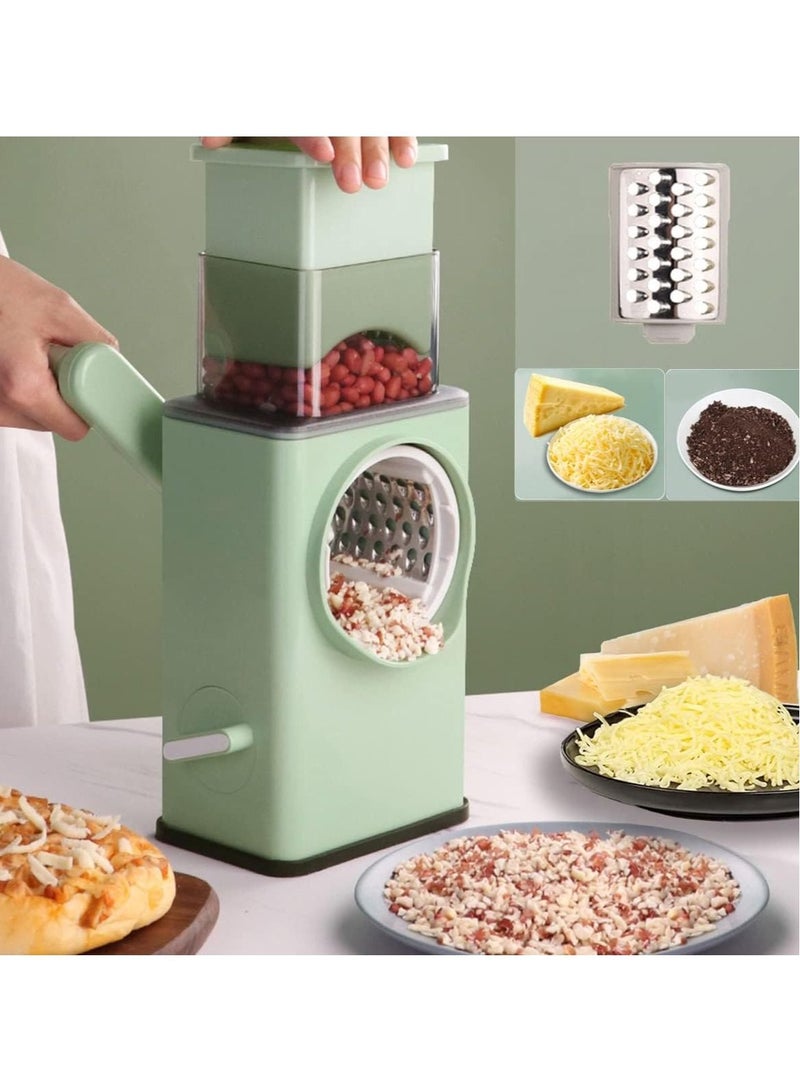 Manual Rotary Cheese Grater Shredder with Wider Hopper 3 Interchangeable Blades Round Mandolin Drum Slicer Julienne Grinder for Cheese, Vegetables - Image 4