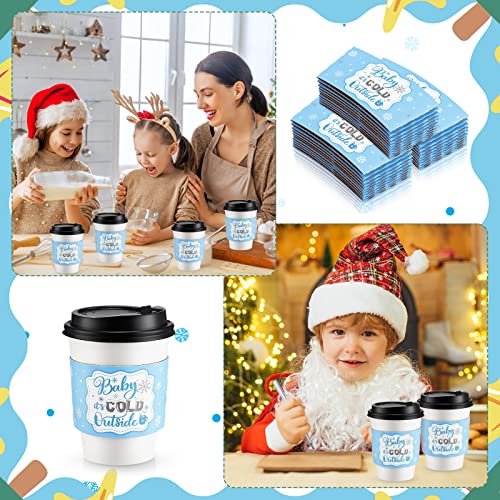 Yexiya 60 Pieces Christmas Baby It's Cold Outside Cup Sleeves Coffee Tea Fits 12oz 16oz Disposable Paper Cup Sleeves for Hot Chocolate Cocoa Beverage Xmas Party Supplies(Blue Silver) - Image 5