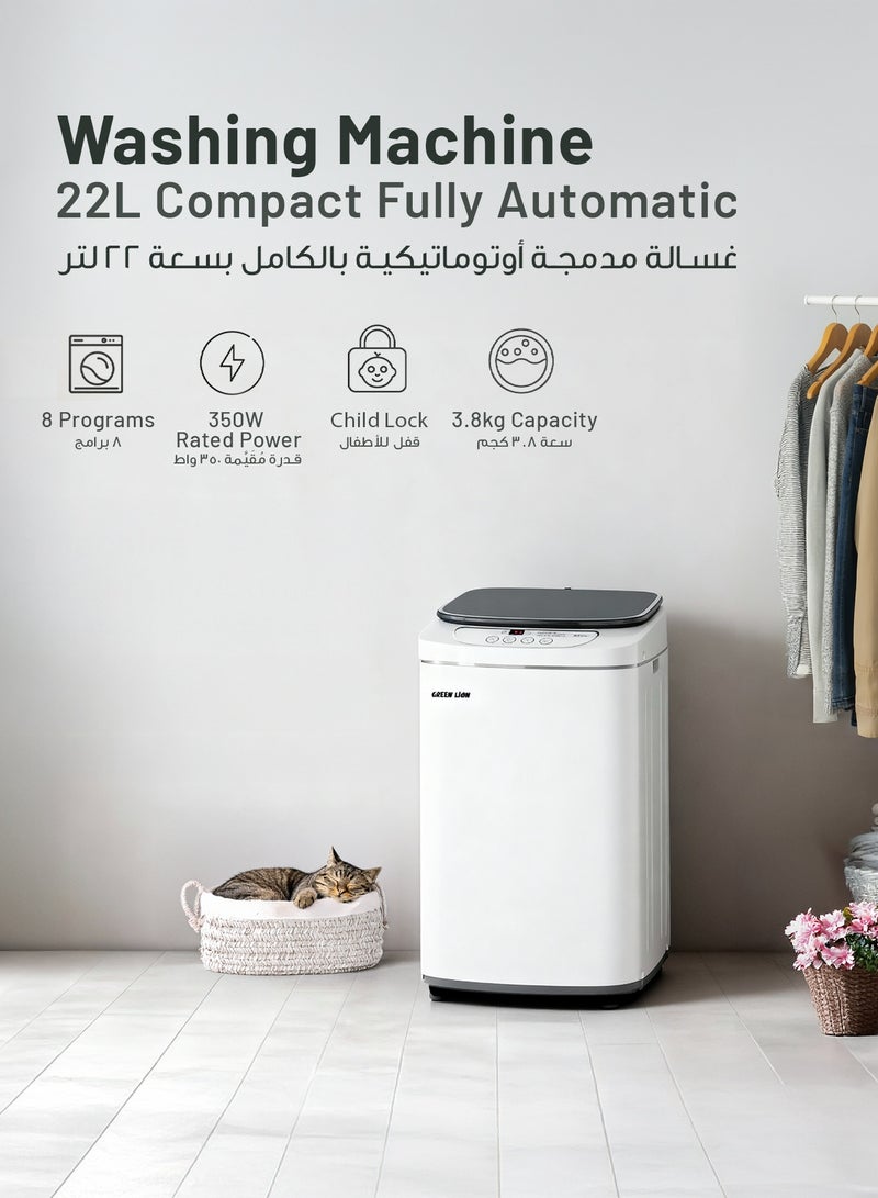GREEN LION Fully Automatic 4Kg Compact Washing Machine with 8 Smart Programs / 800 RPM / 22L Bucket Volume / Auto Shut Off / Bottom Drain Drainage Method - White - Image 4