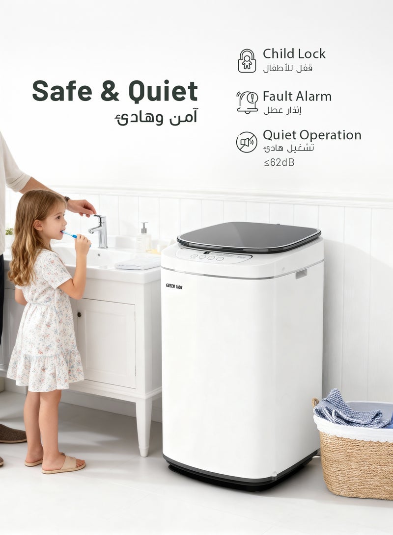 GREEN LION Fully Automatic 4Kg Compact Washing Machine with 8 Smart Programs / 800 RPM / 22L Bucket Volume / Auto Shut Off / Bottom Drain Drainage Method - White - Image 5