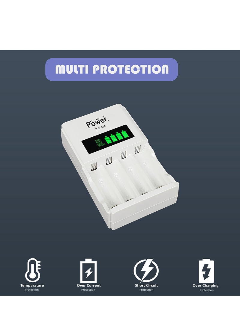 DMK Power DMK Power 4pcs AAA 1.2V 1100mAh High Capacity Rechargeable Batteries and TC-Q4 AAA AA Four Slot Independent Intelligent Quick LCD Charger for Ni-MH/Ni-CD Rechargeable Batteries with 3pin UK Plug Cable - Image 2