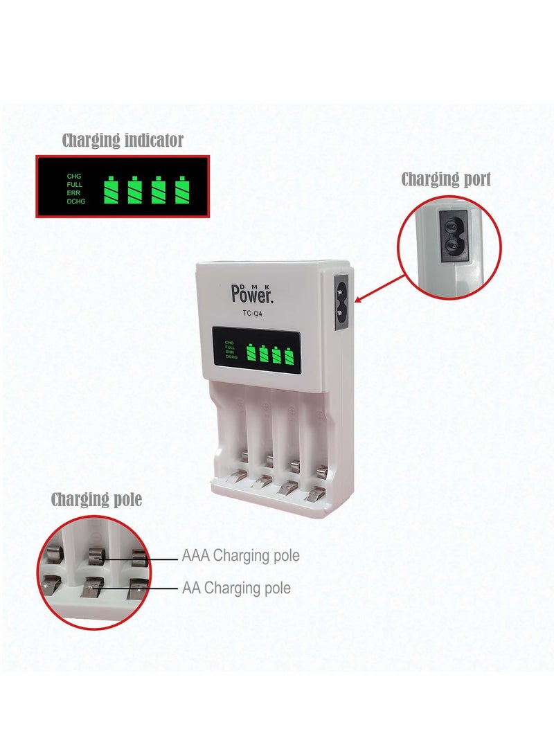 DMK Power DMK Power 4pcs AAA 1.2V 1100mAh High Capacity Rechargeable Batteries and TC-Q4 AAA AA Four Slot Independent Intelligent Quick LCD Charger for Ni-MH/Ni-CD Rechargeable Batteries with 3pin UK Plug Cable - Image 3