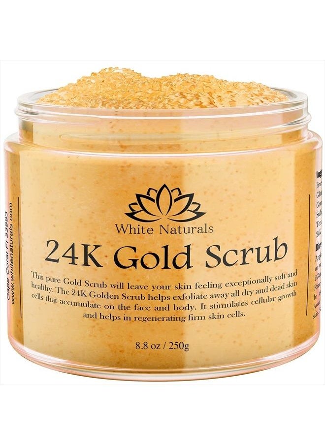 White Naturals - 24K Gold Scrub, Exfoliate Face & Body Salt Scrub With Anti-Aging Properties, Removes Dead Skin Cells, Reduce Wrinkles, Pore Cleanser, Shower Scrub For Men & Women - Image 1