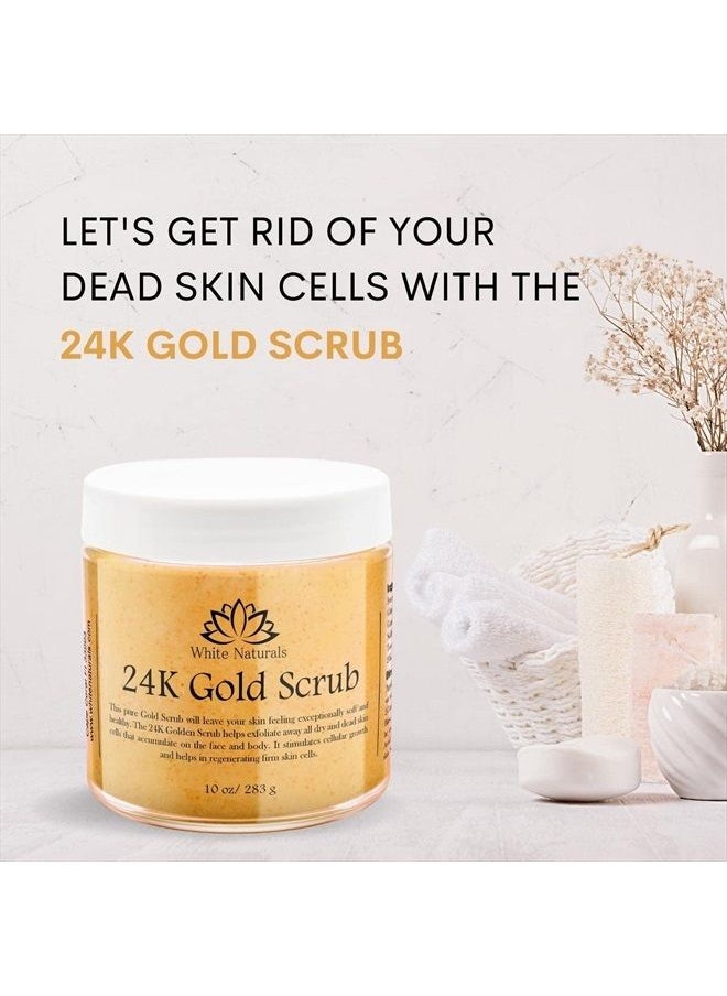 White Naturals - 24K Gold Scrub, Exfoliate Face & Body Salt Scrub With Anti-Aging Properties, Removes Dead Skin Cells, Reduce Wrinkles, Pore Cleanser, Shower Scrub For Men & Women - Image 1