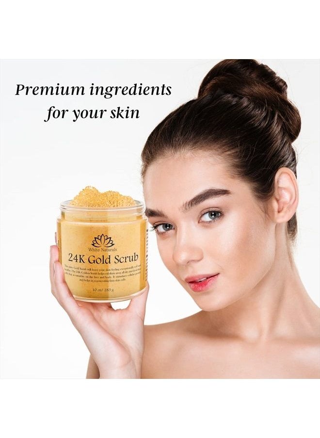 White Naturals - 24K Gold Scrub, Exfoliate Face & Body Salt Scrub With Anti-Aging Properties, Removes Dead Skin Cells, Reduce Wrinkles, Pore Cleanser, Shower Scrub For Men & Women - Image 1