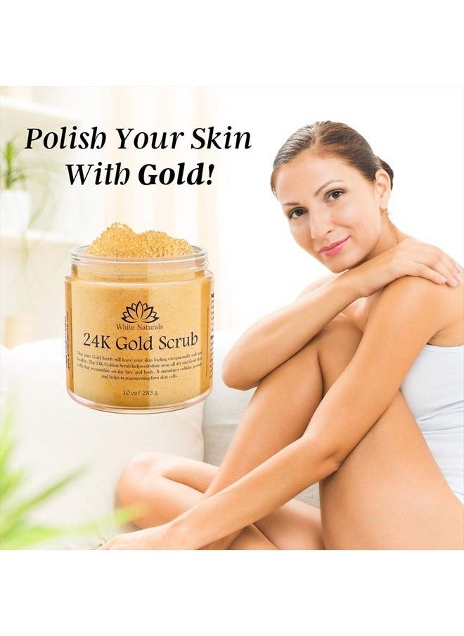 White Naturals - 24K Gold Scrub, Exfoliate Face & Body Salt Scrub With Anti-Aging Properties, Removes Dead Skin Cells, Reduce Wrinkles, Pore Cleanser, Shower Scrub For Men & Women - Image 1