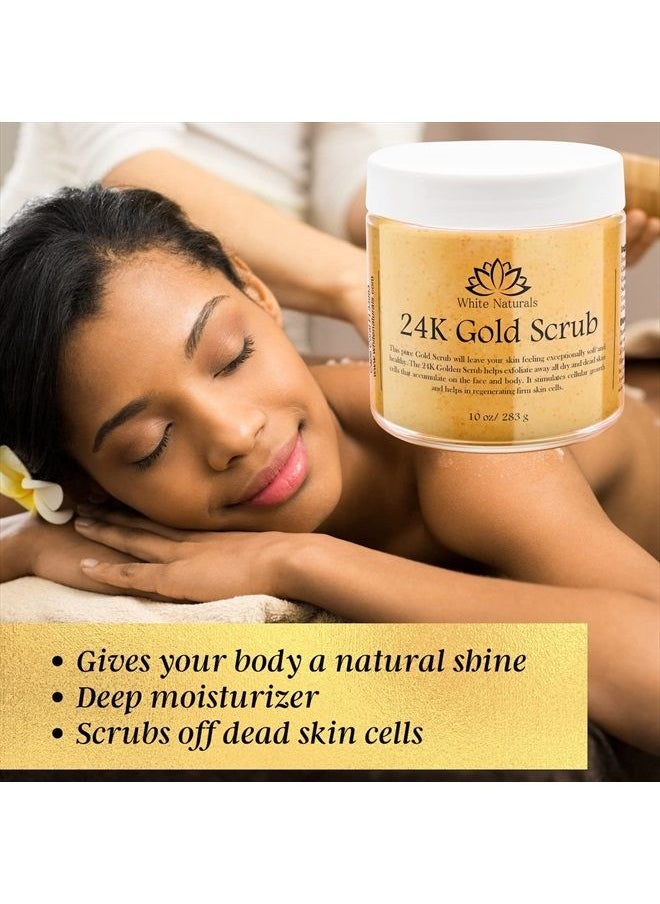 White Naturals - 24K Gold Scrub, Exfoliate Face & Body Salt Scrub With Anti-Aging Properties, Removes Dead Skin Cells, Reduce Wrinkles, Pore Cleanser, Shower Scrub For Men & Women - Image 1