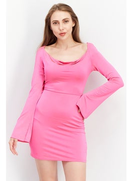 Women Solid Mini Casual Dress, Pink