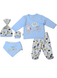 Baby 5 pcs Set Footed Pants & Top, beanie, Socks, & Bib