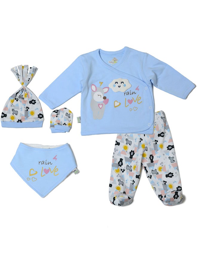 BabyShoora - Baby 5 pcs Set Footed Pants & Top, beanie, Socks, & Bib - Image 1