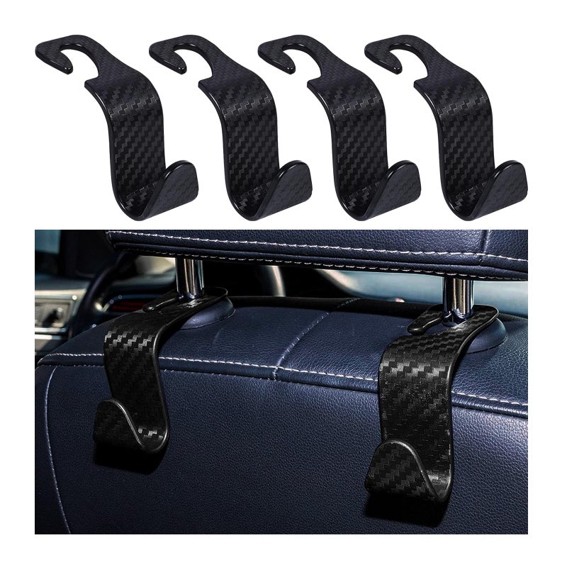 Kewucn 4 Pack Car Seat Headrest Hook Stylish Back Seat Hook Holder Organizer for Handbag Purse Clothes Coats Grocery Bags Universal Vehicle Interior Accessories for Most Cars Carbon Fiber Black - Image 3