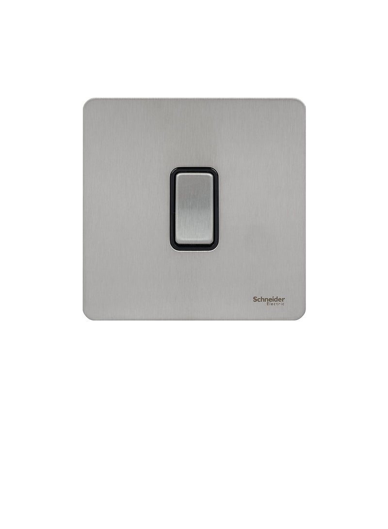 Schneider Electric Ultimate Screwless Flat Plate - Single Retractive 2 Way Light Switch, 16AX, GU1412RBSS, Stainless Steel with Black Insert - Image 2