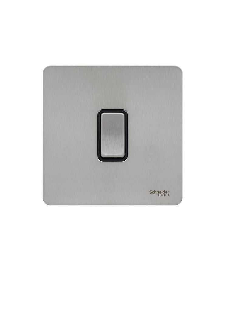 Schneider Electric Ultimate Screwless Flat Plate - Single Retractive 2 Way Light Switch, 16AX, GU1412RBSS, Stainless Steel with Black Insert - Image 1