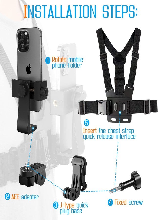 CEUTA Chest Mount Harness Strap Cell Phone Holder Mount For Video Recording Bike/Kayak/Fishing/Skateboard POV/Vlog For Smartphone Mobile For Gopro Hero 12 11 10 9 8/Insta360/DJI - Image 5