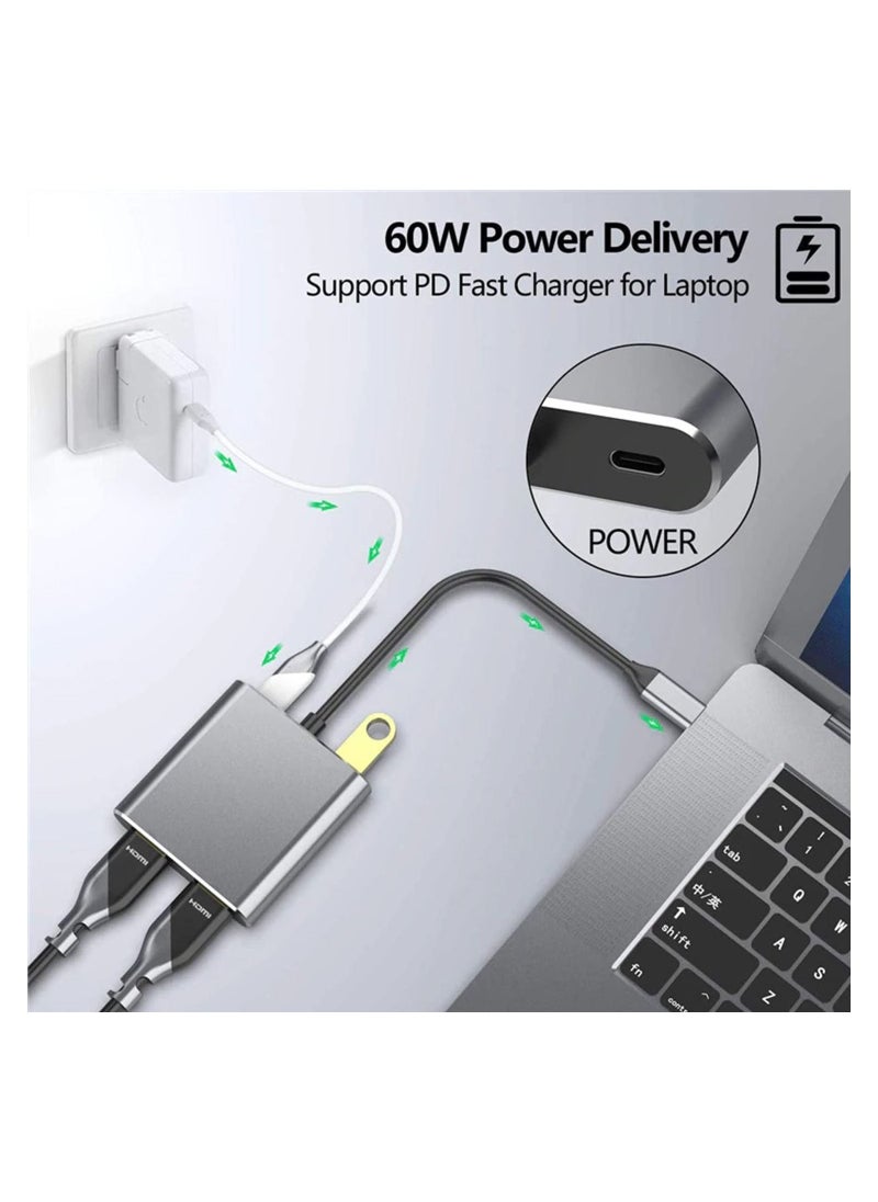 Y&D - USB C to Dual HDMI Adapter, 4 in 1 Type Hub with 2 (4K@30Hz) / USB3.0/ PD Charging, HD Screen Display USB-C Docking Station for Windows, MacOS - Image 1