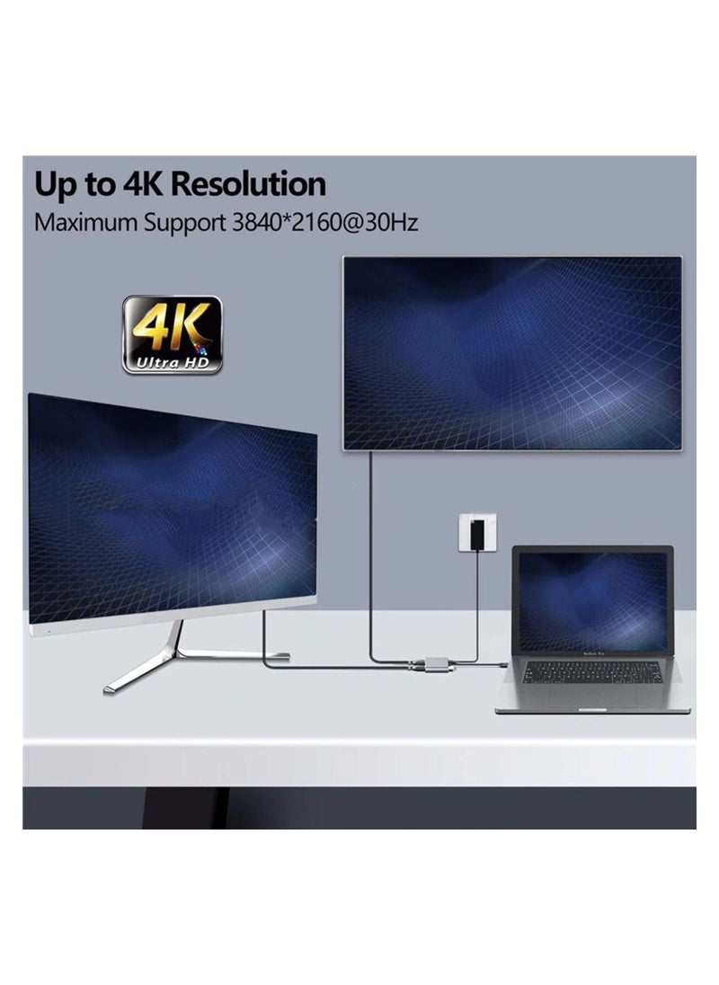 Y&D - USB C to Dual HDMI Adapter, 4 in 1 Type Hub with 2 (4K@30Hz) / USB3.0/ PD Charging, HD Screen Display USB-C Docking Station for Windows, MacOS - Image 1