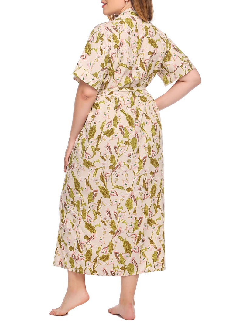 Women Lounger Robes Floral Short Sleeved Plus Size Loose Nightgowns Lounging Dress - Image 4