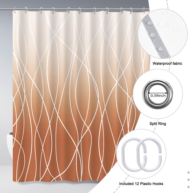 Punkray Burnt-Orange Striped Polyester Shower Curtain for Bathroom with Hooks, Shower Curtains for Bathroom, Waterproof Bath Accessories Hotel Style - Machine Washable 72 x 72 - Image 4