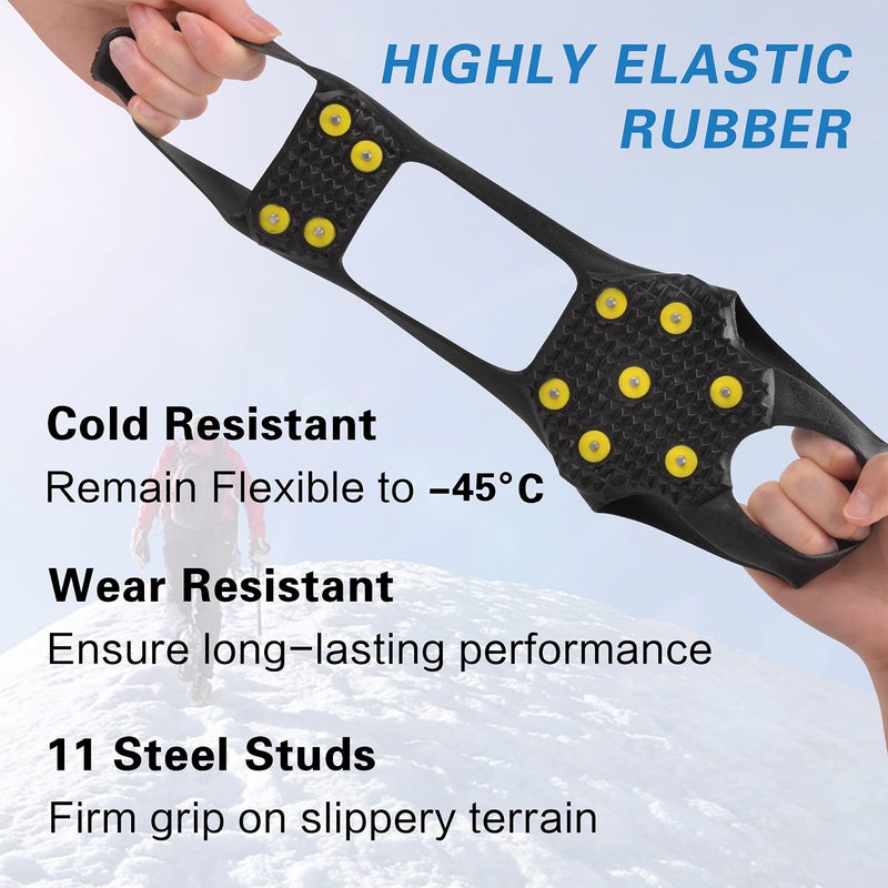 FUSIGO Crampons Ice Cleats for Shoes and Boots, 11 Studs Snow Cleats Anti Slip Shoe Spikes for Snow Ice Men Women Slip-on Stretch Footwear, L - Image 4