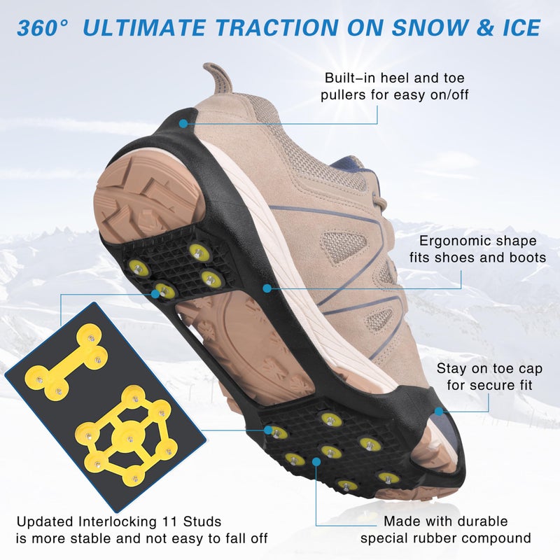 FUSIGO Crampons Ice Cleats for Shoes and Boots, 11 Studs Snow Cleats Anti Slip Shoe Spikes for Snow Ice Men Women Slip-on Stretch Footwear, L - Image 3