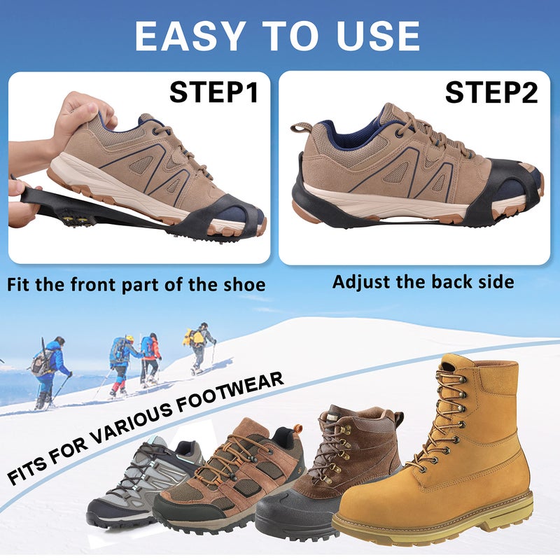 FUSIGO Crampons Ice Cleats for Shoes and Boots, 11 Studs Snow Cleats Anti Slip Shoe Spikes for Snow Ice Men Women Slip-on Stretch Footwear, L - Image 5
