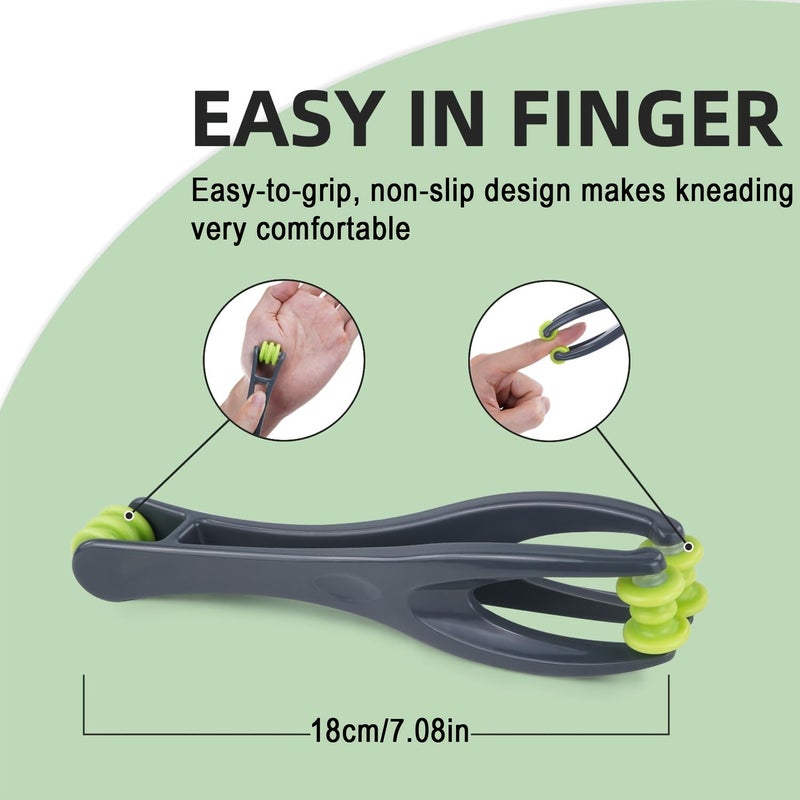 Gray Yellow 2 In 1 Finger And Hand Massager Roller With 5 Acupressure Massage Rings For Hand Palm Wrist Relaxation During Sports And Work - Image 2