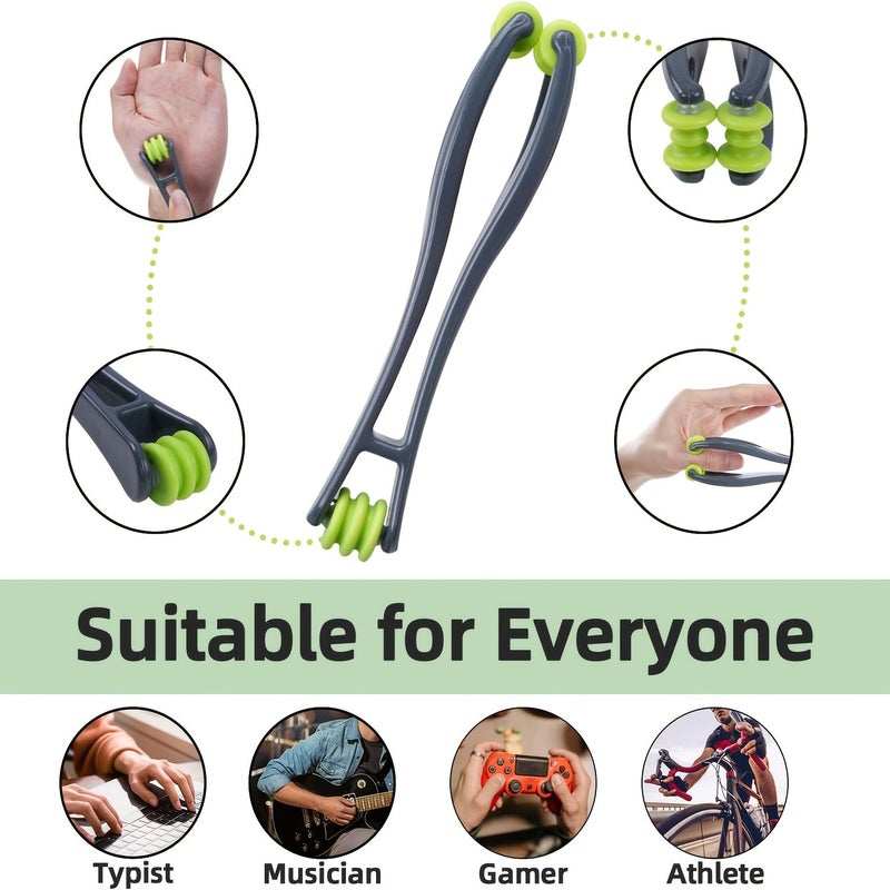 Gray Yellow 2 In 1 Finger And Hand Massager Roller With 5 Acupressure Massage Rings For Hand Palm Wrist Relaxation During Sports And Work - Image 5