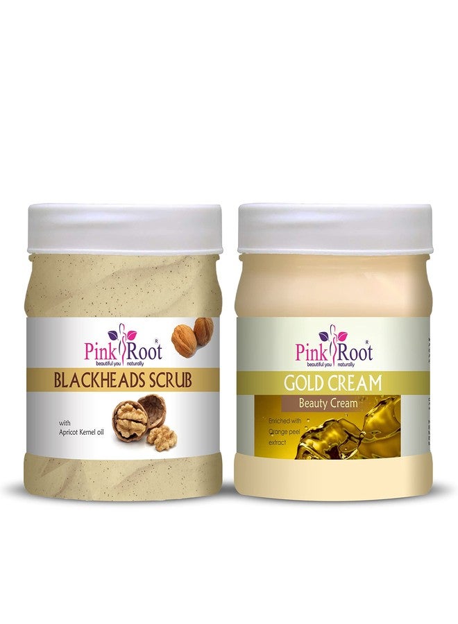 Pink Root Gold Cream 500gm with Blackheads Scrub 500gm - Image 1