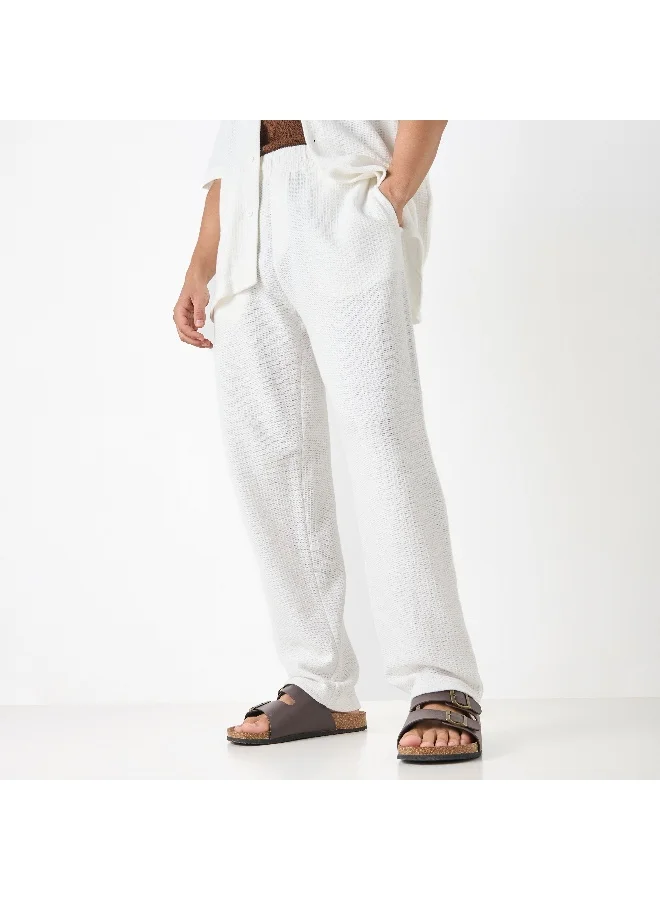Iconic Iconic Regular Fit Textured Trousers with Pockets