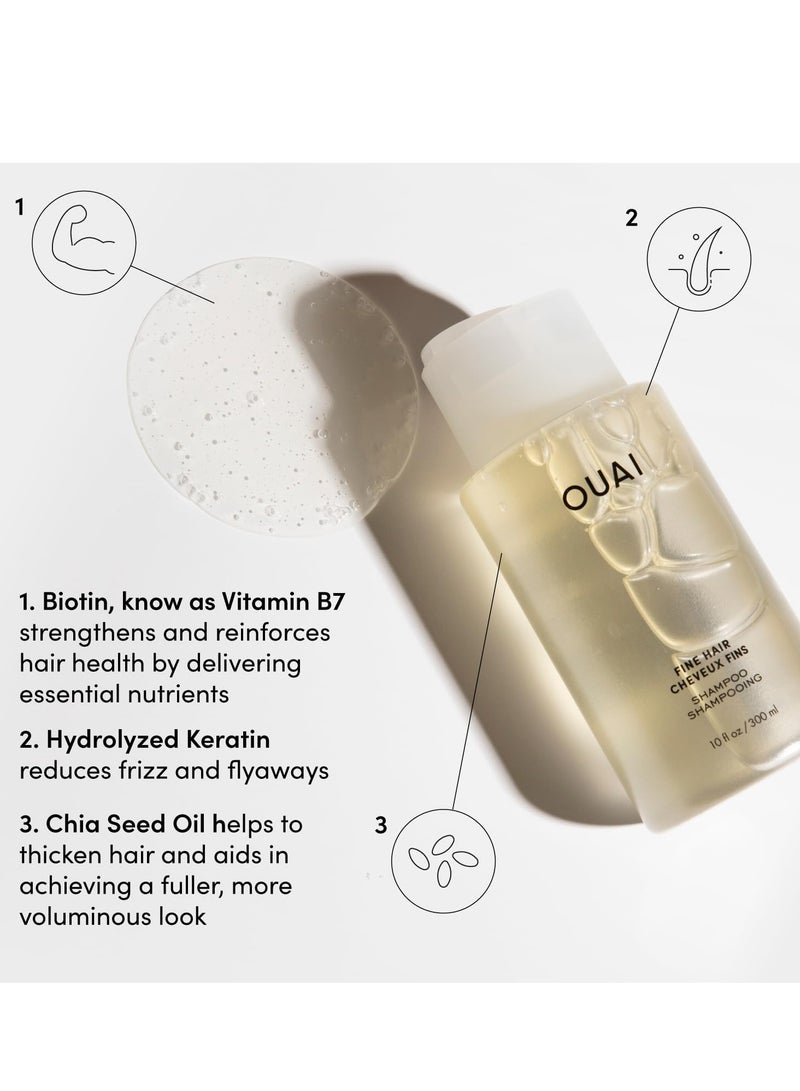 OUAI Fine Shampoo - Volumizing Shampoo with Strengthening Keratin, Biotin & Chia Seed Oil for Fine Hair - Delivers Clean, Weightless Body - Paraben, Phthalate & Sulfate Free Hair Care - 10 fl oz - Image 3