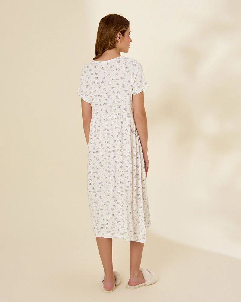 REDTAG Women White And Blue Floral Nightgown