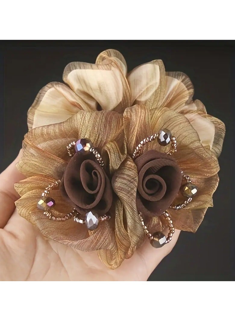 Goolsky رباط شعر زهرة شبكي أنيق للنساء - حامل ذيل حصان مرن من البوليستر، إكسسوار موضة لجميع المواسم - Image 1