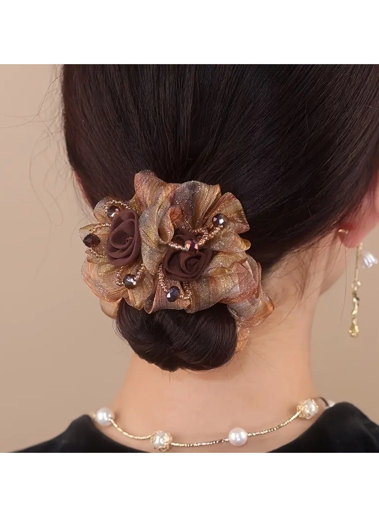 Goolsky رباط شعر زهرة شبكي أنيق للنساء - حامل ذيل حصان مرن من البوليستر، إكسسوار موضة لجميع المواسم - Image 3