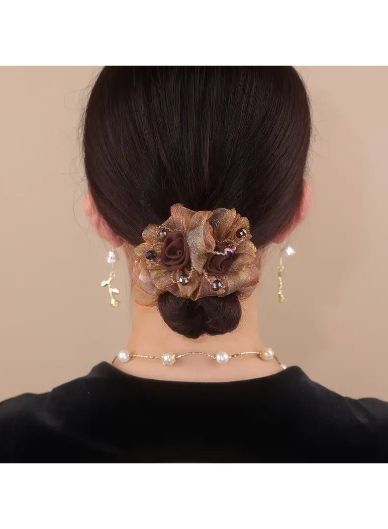 Goolsky رباط شعر زهرة شبكي أنيق للنساء - حامل ذيل حصان مرن من البوليستر، إكسسوار موضة لجميع المواسم - Image 4