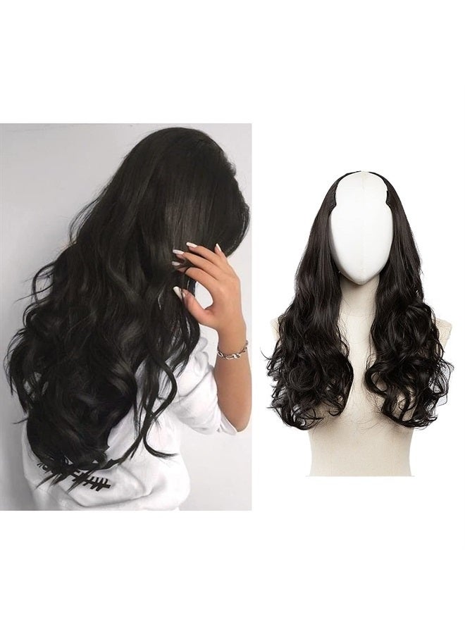 SARLA إضافات شعر صناعية سوداء قابلة للتثبيت على شكل حرف U، طويلة ومجعدة، قطعة شعر كاملة بطول 24 إنش للنساء - Image 1