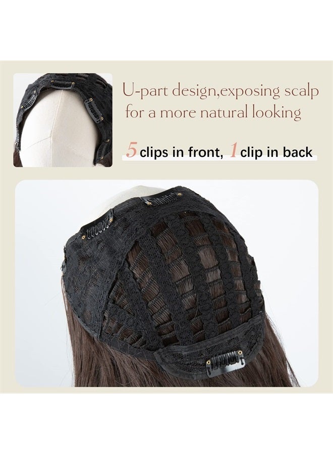 SARLA إضافات شعر صناعية سوداء قابلة للتثبيت على شكل حرف U، طويلة ومجعدة، قطعة شعر كاملة بطول 24 إنش للنساء - Image 3