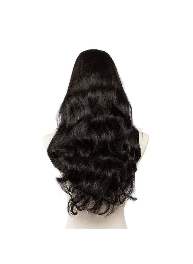 SARLA إضافات شعر صناعية سوداء قابلة للتثبيت على شكل حرف U، طويلة ومجعدة، قطعة شعر كاملة بطول 24 إنش للنساء - Image 2