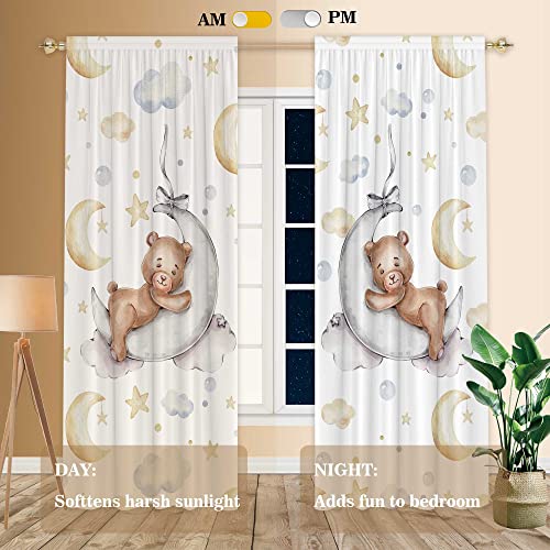 Felortte 82" Wx 84" L Cartoon Lovely Bear Moon and Stars Window Curtains for Baby Room Bedroom Nursery Home Decor Decorations with Fabric Machine Washable - Image 2