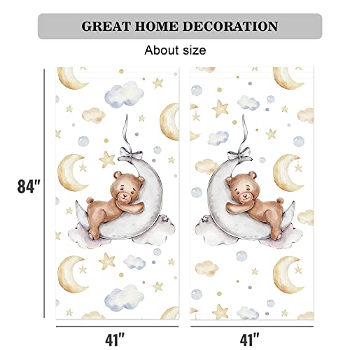 Felortte 82" Wx 84" L Cartoon Lovely Bear Moon and Stars Window Curtains for Baby Room Bedroom Nursery Home Decor Decorations with Fabric Machine Washable - Image 4