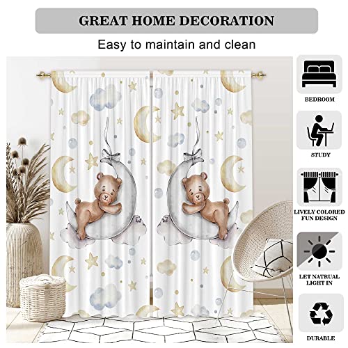 Felortte 82" Wx 84" L Cartoon Lovely Bear Moon and Stars Window Curtains for Baby Room Bedroom Nursery Home Decor Decorations with Fabric Machine Washable - Image 3