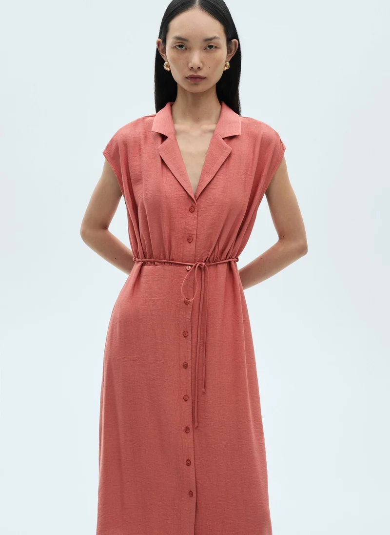 MANGO Coral Button-Up Dress