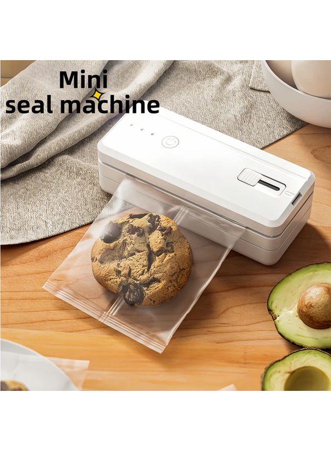White Portable Sealing Machine 1300mAh USB Food Bag Sealer Recloser Fresh Keep Mini Kitchen Gift - Image 1