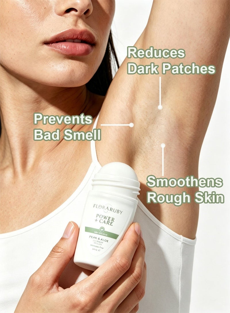 FLORA RUBY Aloe & Pear Underarm Roll On Body Deodorant 50ml | Antiperspirant with 48Hour Odor Protection | Aluminum-Free, Plant-Based Formula with Aloe Vera & Pear Extract | Smooth Roll-On for Sensitive Underarms | Portable All-Day Freshness & Dryness - Image 3