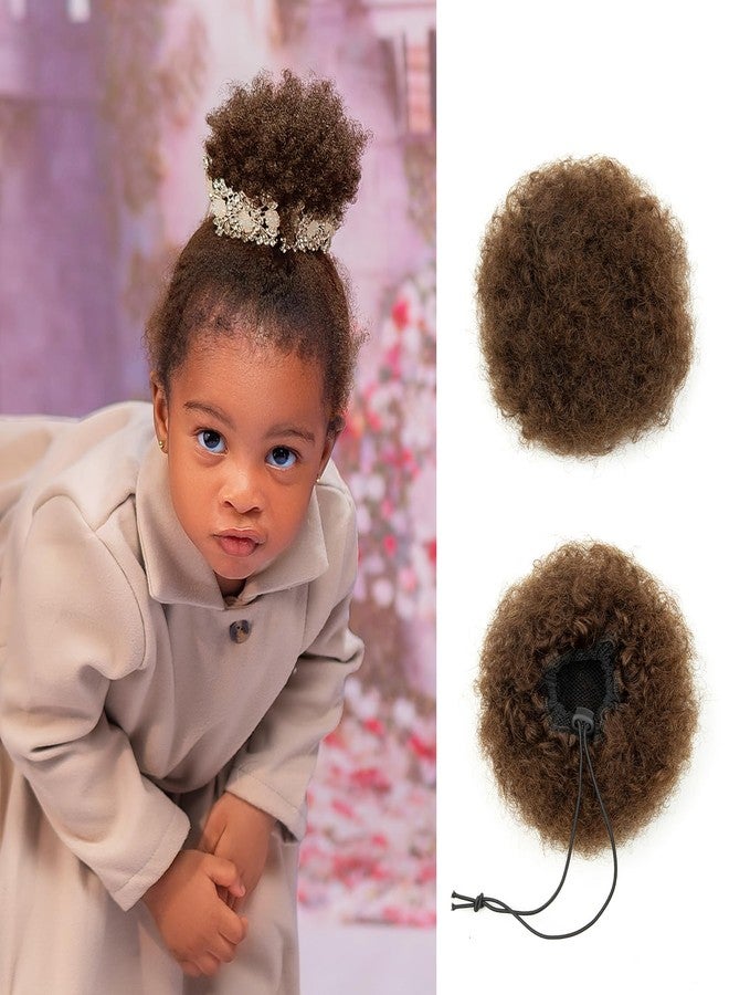 FEIPRO Kids Small Afro Puff 4 Inch Human Hair Ponytail for Baby Black Women Short Kinky Curly Ponytail Extension Drawstring 4c Ponytail Fake Bun Cheer Children African American Afro Puffs Medium Brown 30g - Image 1