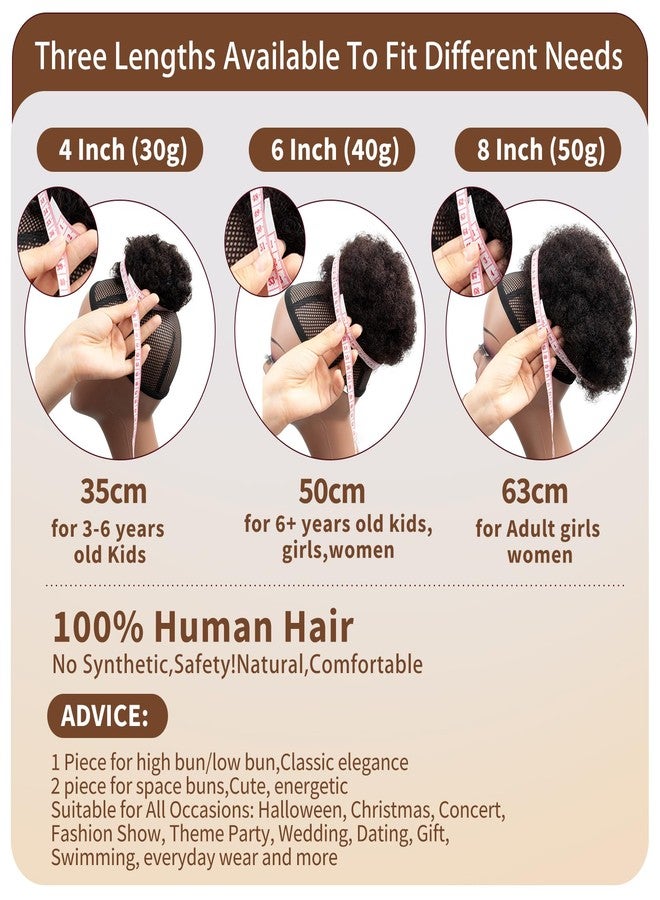 FEIPRO Kids Small Afro Puff 4 Inch Human Hair Ponytail for Baby Black Women Short Kinky Curly Ponytail Extension Drawstring 4c Ponytail Fake Bun Cheer Children African American Afro Puffs Medium Brown 30g - Image 4