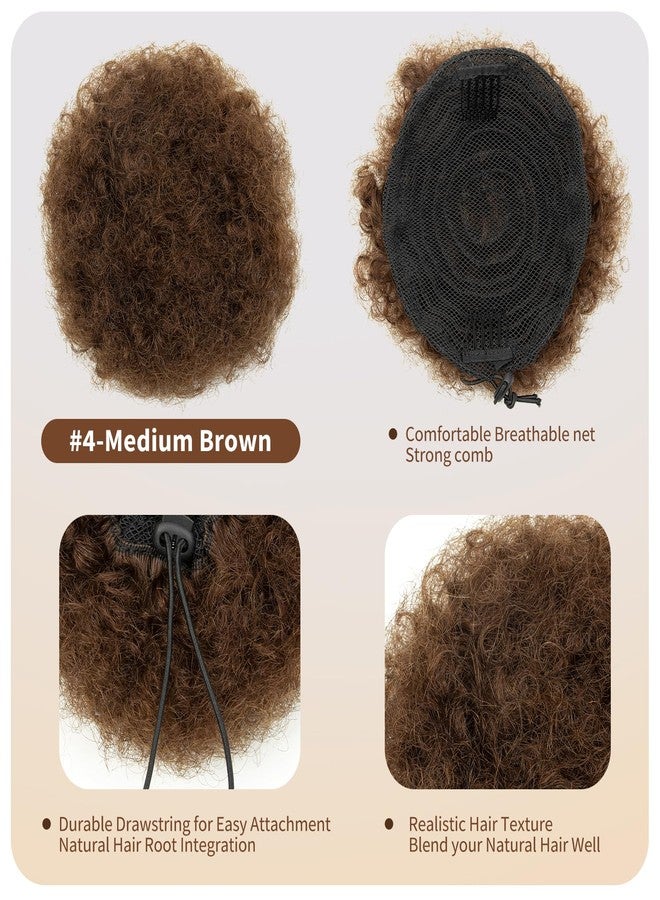 FEIPRO Kids Small Afro Puff 4 Inch Human Hair Ponytail for Baby Black Women Short Kinky Curly Ponytail Extension Drawstring 4c Ponytail Fake Bun Cheer Children African American Afro Puffs Medium Brown 30g - Image 2