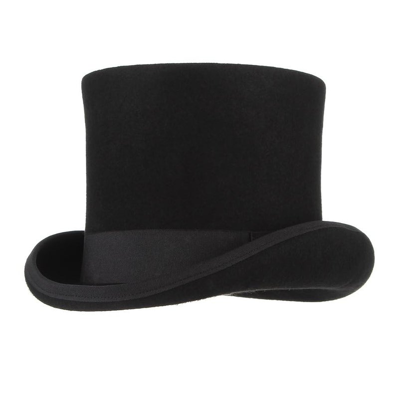 GEMVIE Men 100% Wool Mad Hatter Satin Lined Black Top Hats 6.7" High Topper Hat - Image 1